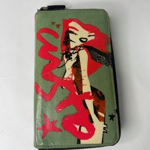 Custo Barcelona Wallet Vintage Green & Red With Dancing Girl Used Made in Spain